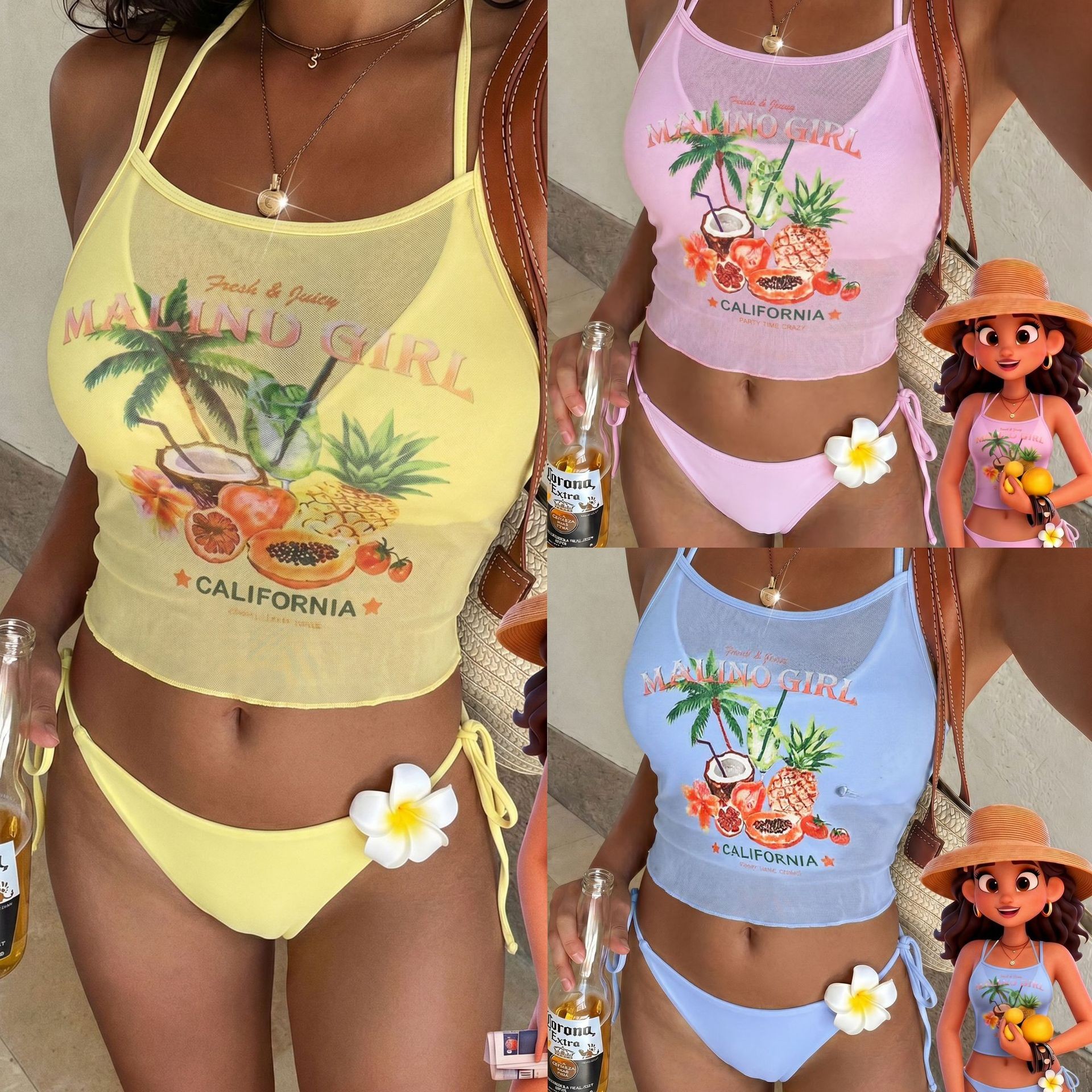 Fruit Print Bikini Bra Top Pas - огляд і ціна Sheer Mesh Bra