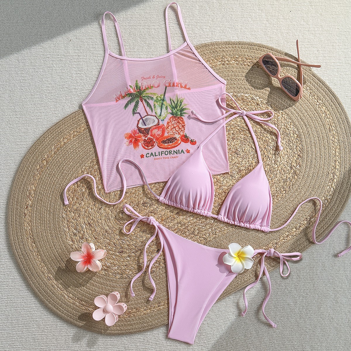 Fruit Print Bikini Bra Top Pas - огляд і ціна Sheer Mesh Bra